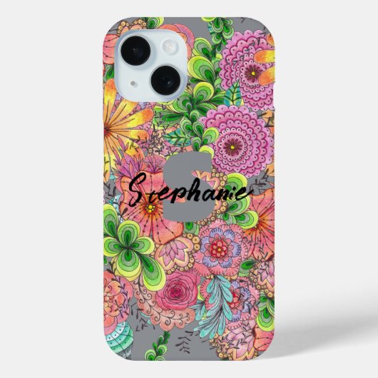 Kleurrijke Boheemse Bloemen | Naam en Initiaal Case-Mate iPhone Case (Achterkant)