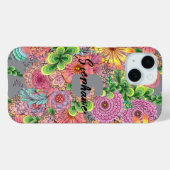 Kleurrijke Boheemse Bloemen | Naam en Initiaal Case-Mate iPhone Case (Achterkant (horizontaal))