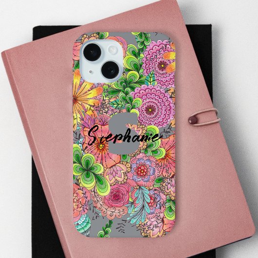 Kleurrijke Boheemse Bloemen | Naam en Initiaal Case-Mate iPhone Case