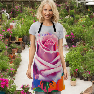 Kleurrijke Boheemse Roze Roos Artsy Gepersonalisee Schort