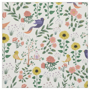 Kleurrijke Boheemse vogels van de lente Bloemenpat Stof