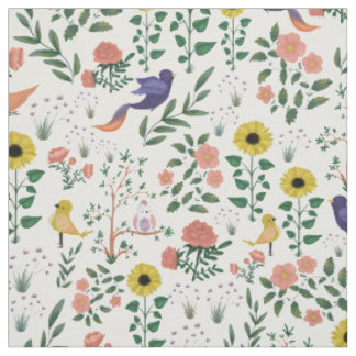 Kleurrijke Boheemse vogels van de lente Bloemenpat Stof
