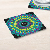 Kleurrijke Bohemienbloem met aangepast monogram Kartonnen Onderzetters (Schuin)