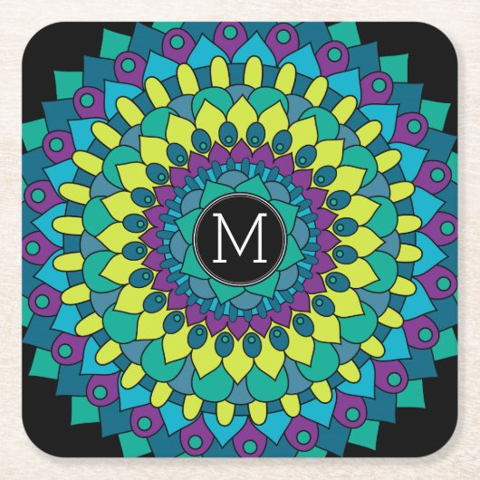 Kleurrijke Bohemienbloem met aangepast monogram Kartonnen Onderzetters (Voorkant)