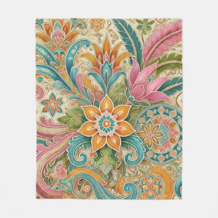 Kleurrijke Boho Batik Floral Botanische Waterverf Fleece Deken