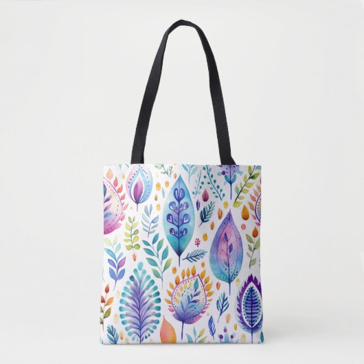 Kleurrijke Boho Bladeren & Veren Tote Bag (Voorkant)