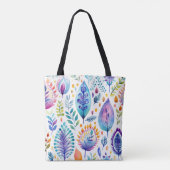 Kleurrijke Boho Bladeren & Veren Tote Bag (Achterkant)