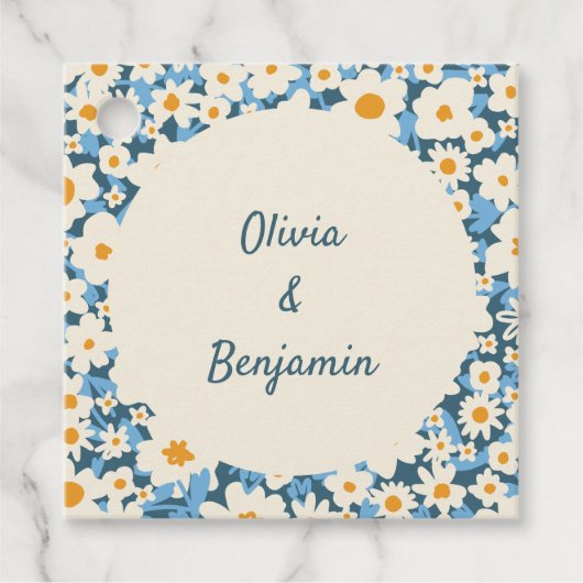 Kleurrijke Boho Blauw Wit Bloemen Aangepaste Bruil Bedankjes Labels (Voorkant)