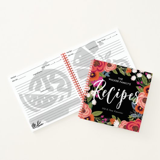 Kleurrijke Boho Bloemen Borstel Script Recepten Notitieboek (Binnen)