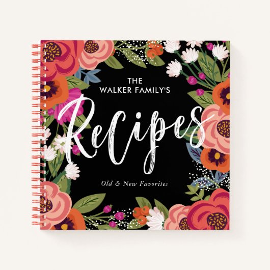 Kleurrijke Boho Bloemen Borstel Script Recepten Notitieboek (Voorkant)