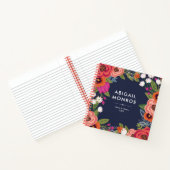 Kleurrijke Boho Bloemen - Navy Blue & Coral - Naam Notitieboek (Binnen)