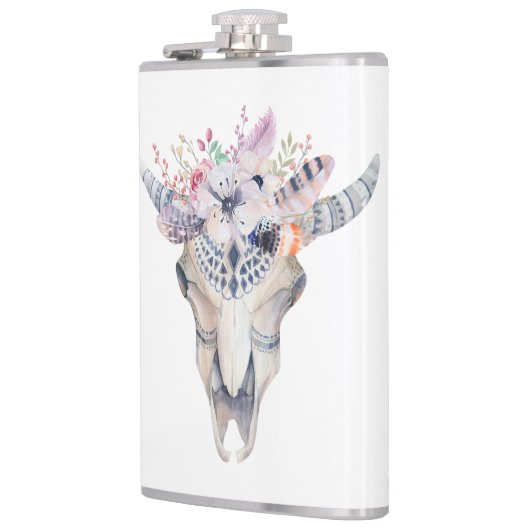 Kleurrijke Boho bloemen & schedel Heupfles (Links)