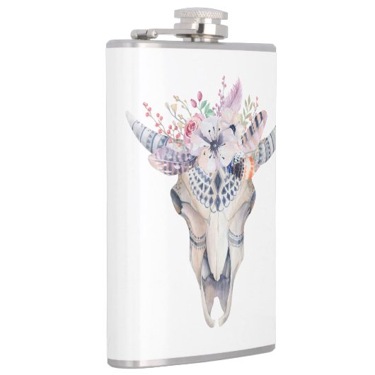 Kleurrijke Boho bloemen & schedel Heupfles (Rechts)