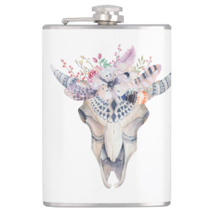 Kleurrijke Boho bloemen & schedel Heupfles