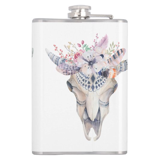 Kleurrijke Boho bloemen & schedel Heupfles (Achterkant)