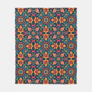 Kleurrijke Boho Bloemenpatroon Elegante Symmetrie Fleece Deken