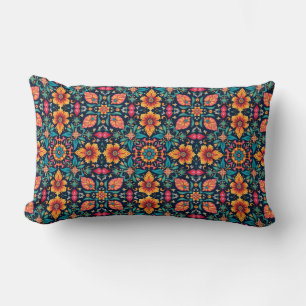 Kleurrijke Boho Bloemenpatroon Elegante Symmetrie Kussen