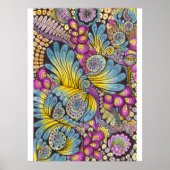 Kleurrijke Boho Bloemige Veer Doodle Kunst Poster (Voorkant)
