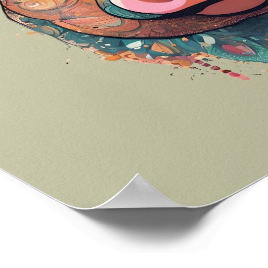 Kleurrijke Boho Boheemse Varken Whimsical Kunst in Poster (Hoek)