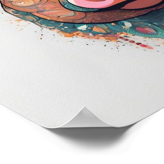 Kleurrijke Boho Bohemian Pig Whimsical Wall Art Poster (Hoek)