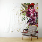 Kleurrijke Boho Bordeaux Bloem Bruidsdouche Achter Wandkleed (In Situ (horizontaal))