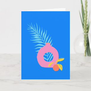 Kleurrijke Boho Botanische Fruit Kunst in Blauw Notitiekaartje