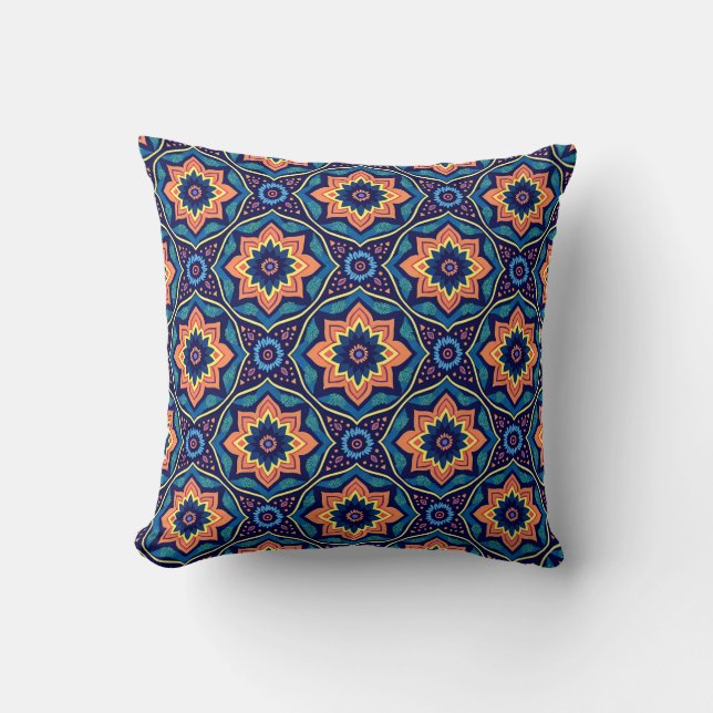 Kleurrijke Boho Chic Bloemenpatroon Kussen (Voorkant)