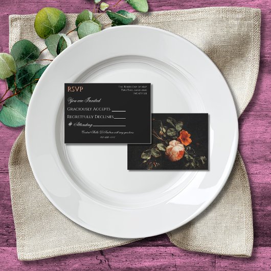 Kleurrijke Boho Chic Zwarte Bloem RSVP Kaartje