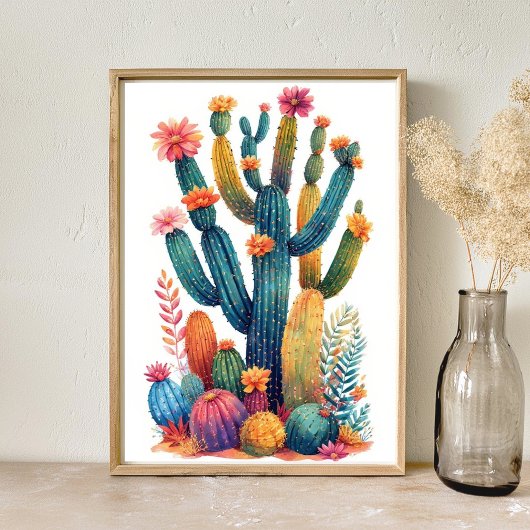 Kleurrijke Boho Desert Cactus Art Poster