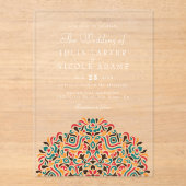 Kleurrijke Boho Etnische Botanische Accent Wedding Acryl Uitnodigingen (Voorkant)