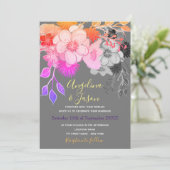 Kleurrijke Boho Floral bruiloft uitnodiging (Staand voorkant)