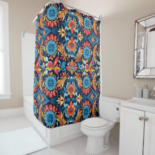 Kleurrijke Boho Floral Elegance: Levendige Mandala Douchegordijn