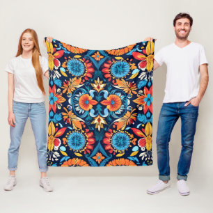 Kleurrijke Boho Floral Elegance: Levendige Mandala Fleece Deken