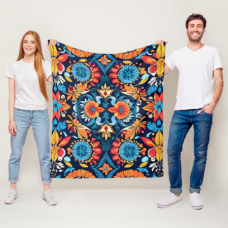 Kleurrijke Boho Floral Elegance: Levendige Mandala Fleece Deken