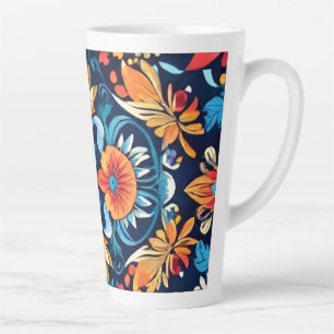Kleurrijke Boho Floral Elegance: Levendige Mandala Latte Mok