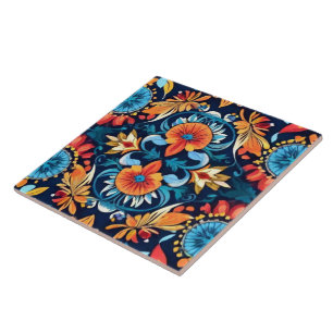 Kleurrijke Boho Floral Elegance: Levendige Mandala Tegeltje