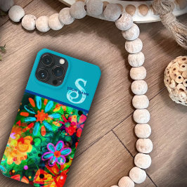 Kleurrijke Boho Floral Monogram Naam Inspirivity Case-Mate iPhone Case
