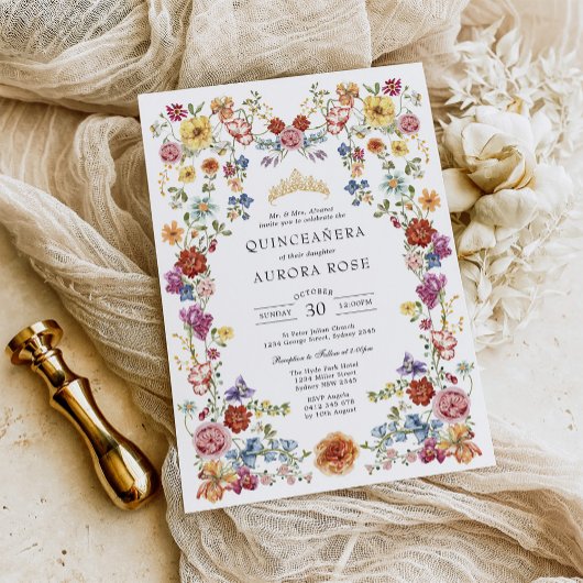 Kleurrijke Boho Floral Quinceañera Mis Quince Kaart
