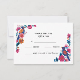 Kleurrijke Boho Folk Vogels en Bloemen Trouwen RSVP Kaartje