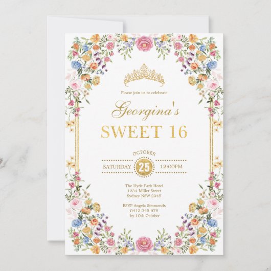 Kleurrijke Boho Garden Bloemen Sweet 16 Verjaardag Kaart (Voorkant)