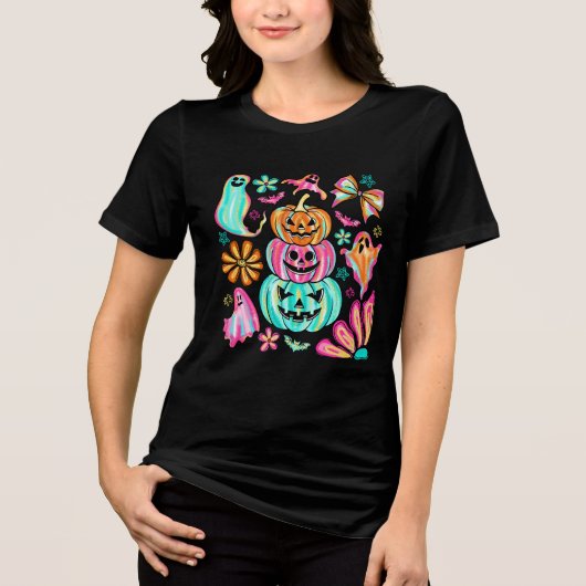 Kleurrijke Boho Halloween Pompoenen Tri-Blend Shirt (Voorkant)