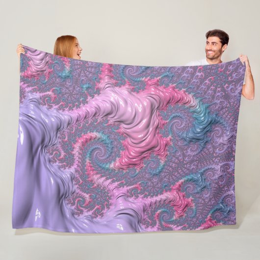 Kleurrijke Boho Hippie Groovy Trippy Pastel Fracta Fleece Deken (In situ)