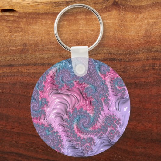 Kleurrijke Boho Hippie Groovy Trippy Pastel Fracta Sleutelhanger (Voorkant)