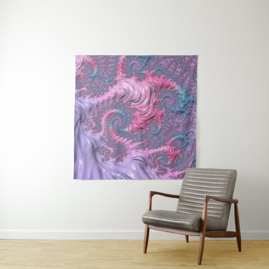 Kleurrijke Boho Hippie Groovy Trippy Pastel Fracta Wandkleed (In Situ (horizontaal))