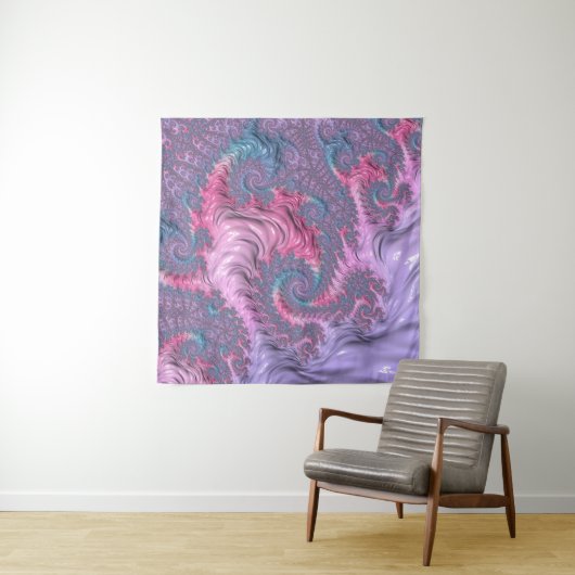 Kleurrijke Boho Hippie Groovy Trippy Pastel Fracta Wandkleed (In situ)