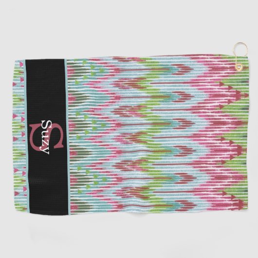 Kleurrijke Boho Hippie Pattern Initiaal Monogram Golfhanddoek (Horizontaal)