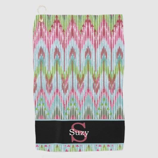 Kleurrijke Boho Hippie Pattern Initiaal Monogram Golfhanddoek (Voorkant)