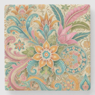 Kleurrijke Boho Indonesische Batik Floral Waterver Stenen Onderzetter