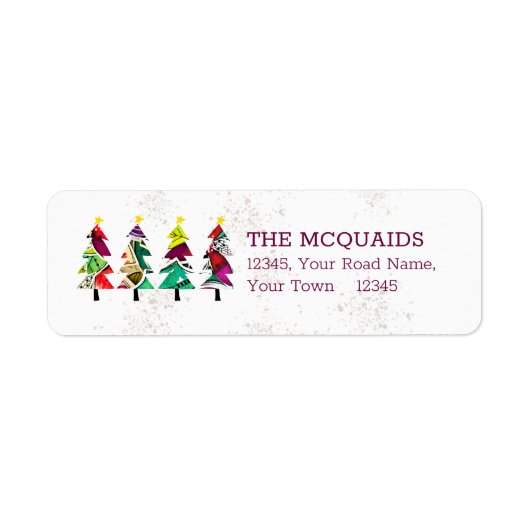 Kleurrijke Boho Kerstbomen Patroon Label (Voorkant)