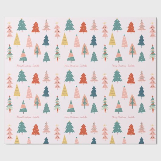 Kleurrijke Boho kerstbomen roze aangepaste naam Cadeaupapier (Vlak)